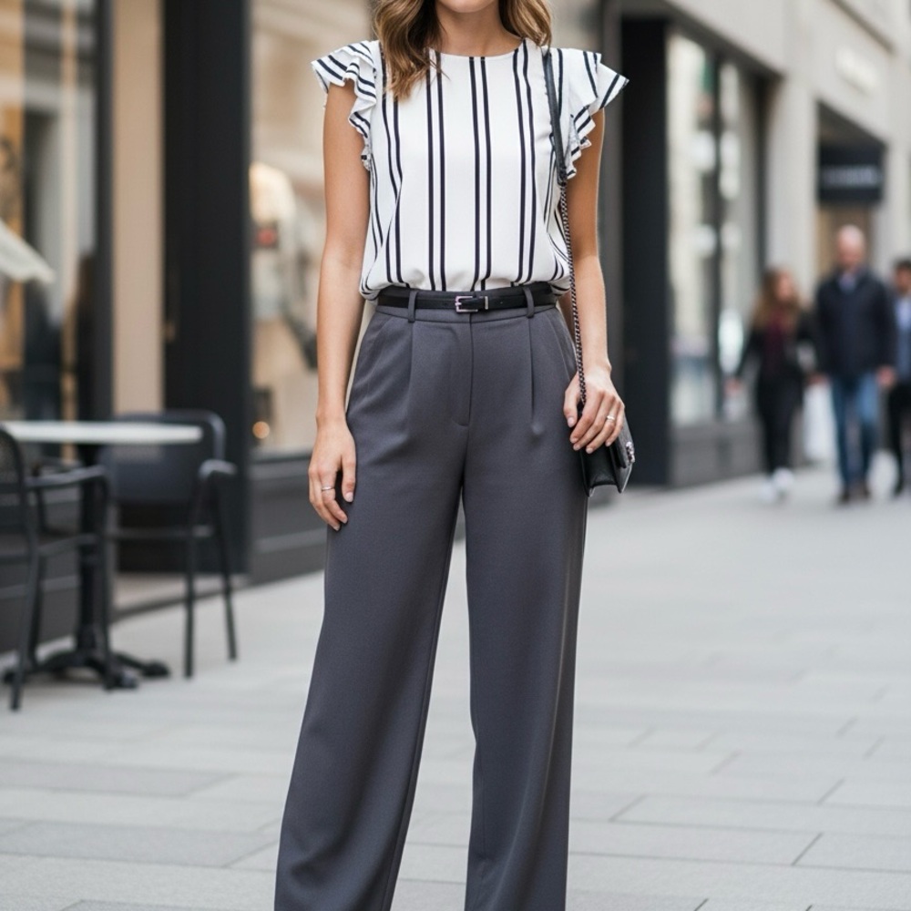 SOLD White and Black Striped Blouse